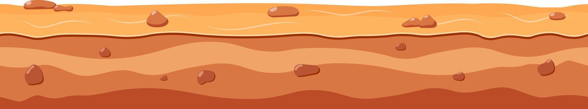 Horizontal seamless illustration depicting various layers of cartoon ground with small stones, ideal for creating platformer games or educational material about geology vector