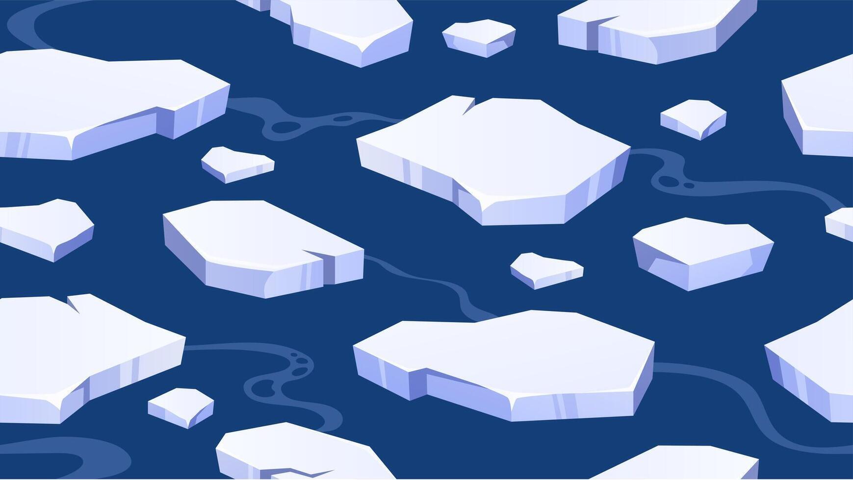 Seamless ice floes pattern. Arctic cold water with drift ice or frozen ocean background with floating glacial ice. Icy polar sea, winter cartoon background vector