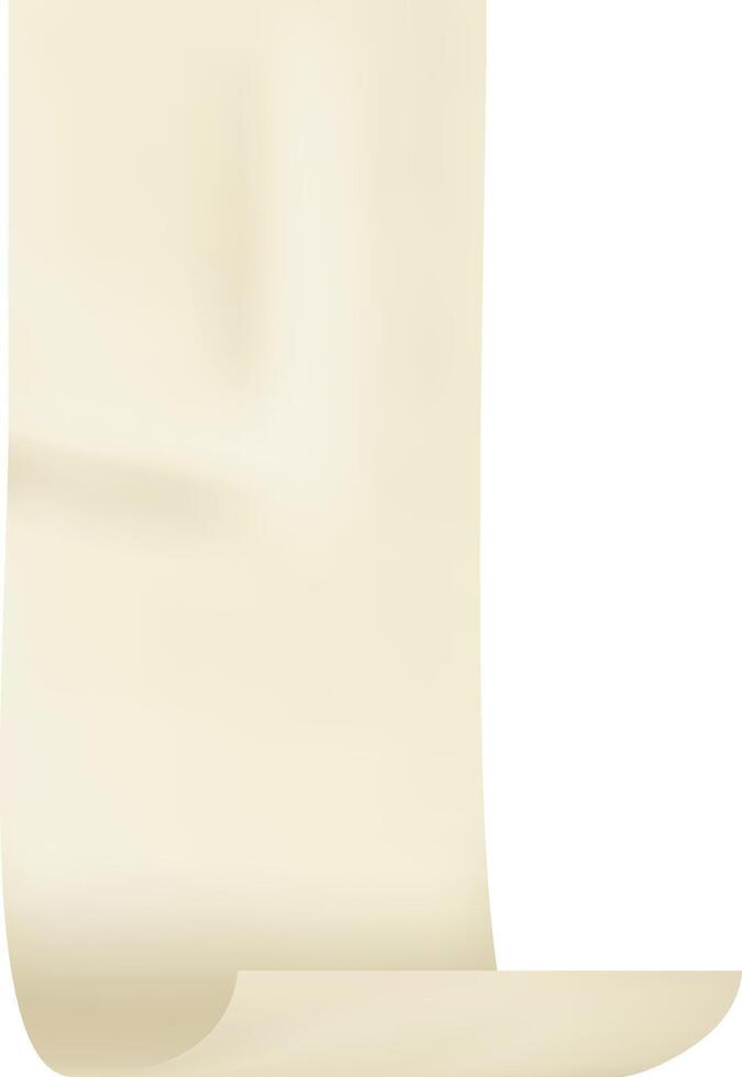 Realistic vertical adhesive tape with a curled bottom edge, hanging gracefully against a white background, creates a simple yet visually appealing design element for various uses vector