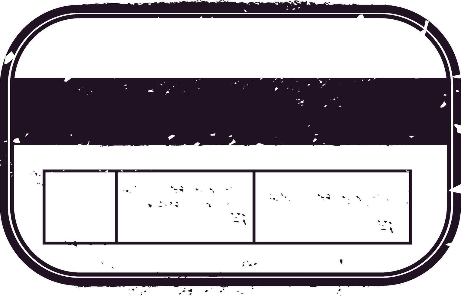 Vintage textured travel stamp frame with grunge effect is showing a big dark stripe on top and three empty white spaces with rounded corners, ready to be filled with text or images vector