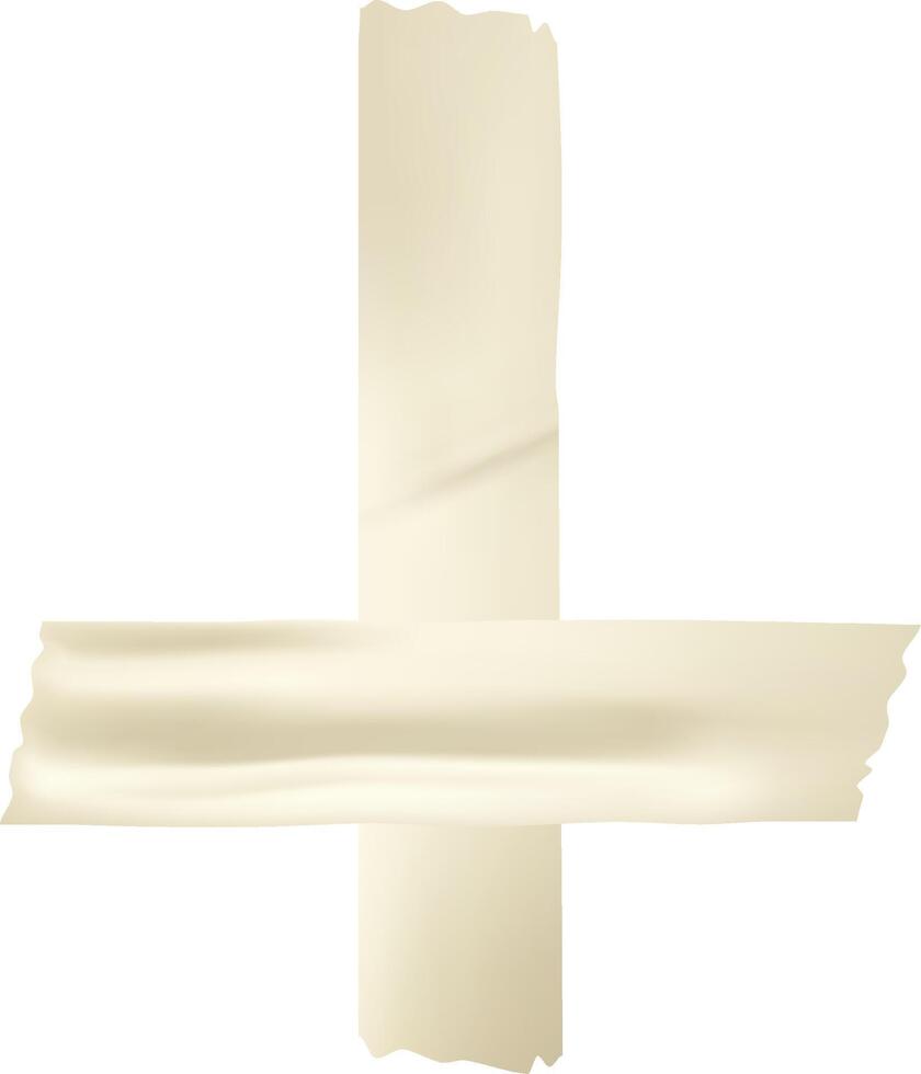Two pieces of beige adhesive tape stuck together on a white background, forming a distinctive cross shape, create a simple yet striking visual element perfect for various design applications vector