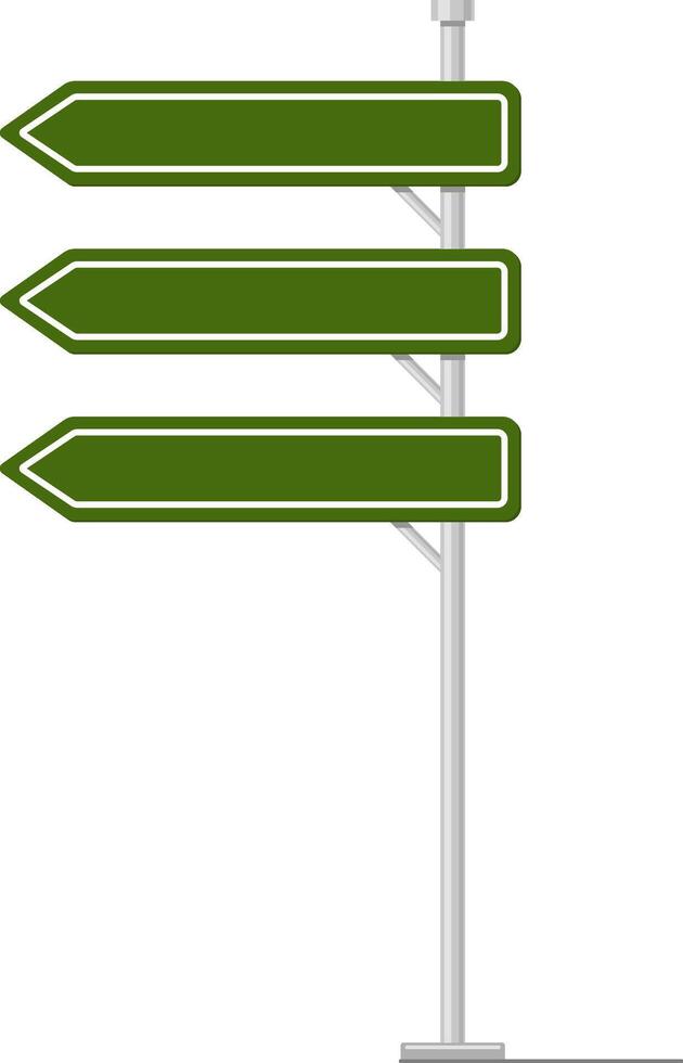 Green directional signpost featuring three blank arrow signs, ideal for navigation and location guidance concepts. The signpost stands on a simple base, ready for customization vector