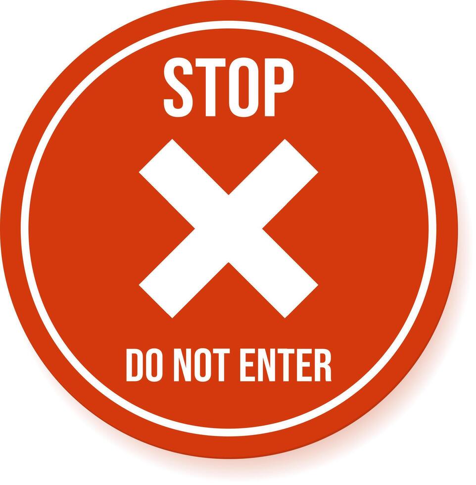 Round red stop sign with white cross and do not enter writing, communicating prohibition, warning, and driving directions for safety and traffic regulation vector