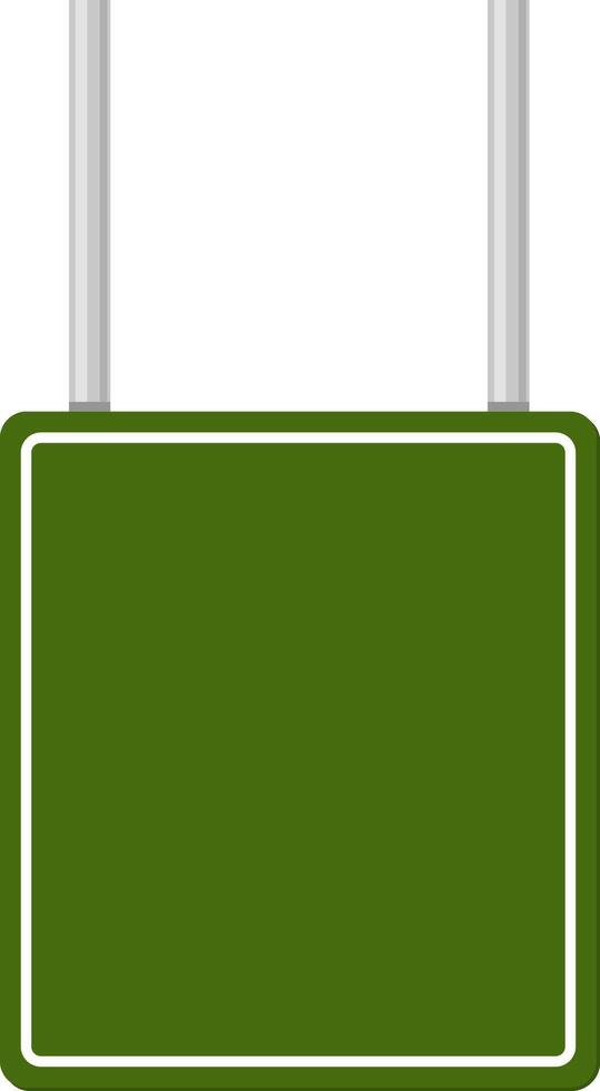 Empty green road sign featuring a white frame, hanging from a metallic pole and set against a clean white background, providing ample space for custom text or symbols vector