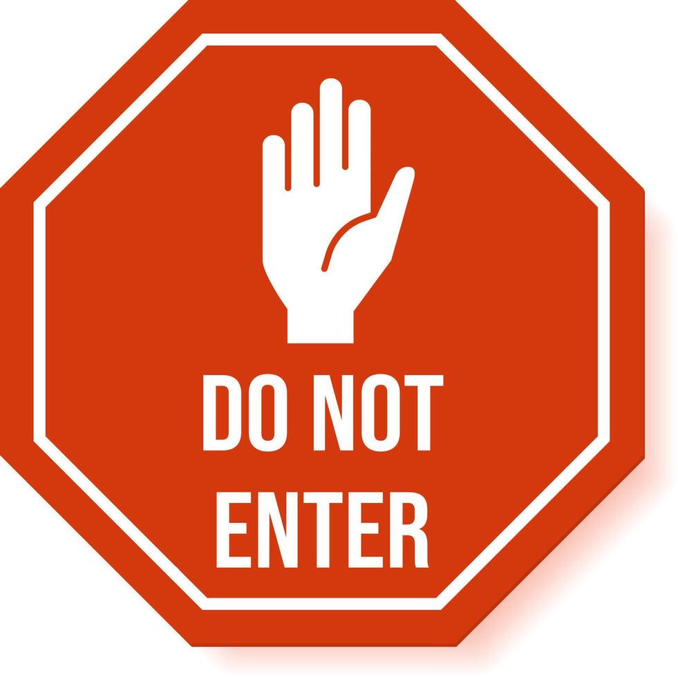 Red octagonal do not enter sign featuring a bold white hand and clear text, effectively communicating messages of restricted access, prohibition, and essential safety regulations vector