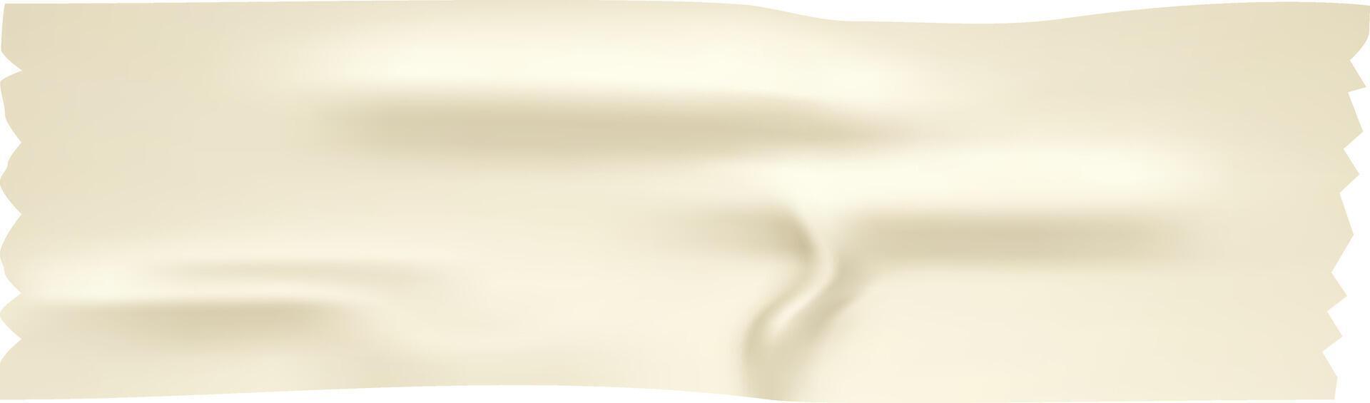 Realistic, wrinkled beige adhesive paper tape with torn edges gently waving and bending in the center, isolated against a clean white background vector