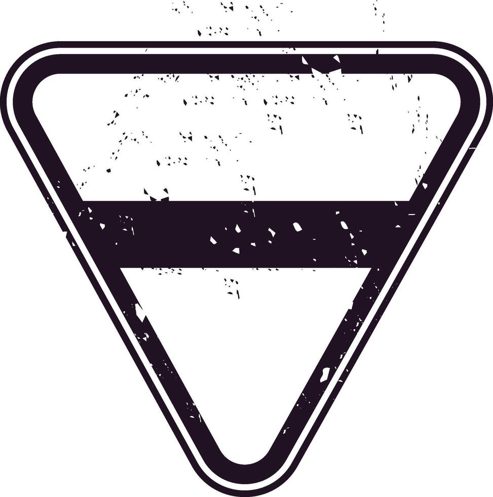 Black and white triangular yield right of way road sign with grunge texture effect representing concepts of traffic, safety and transportation vector