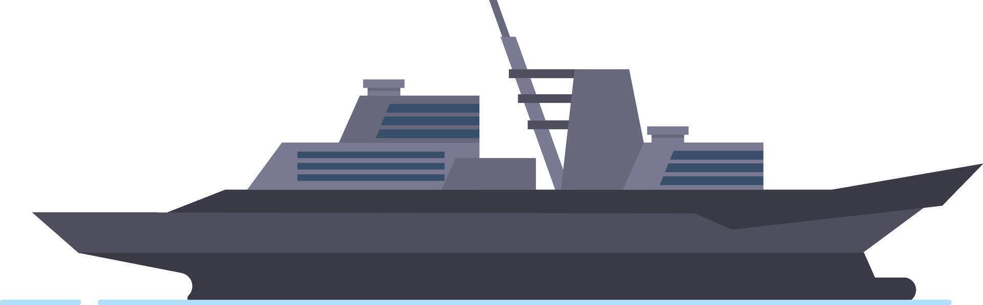 Stealthy warship navigating through calm waters, displaying advanced weapon systems and emphasizing naval military power while ensuring maritime security and defense readiness vector