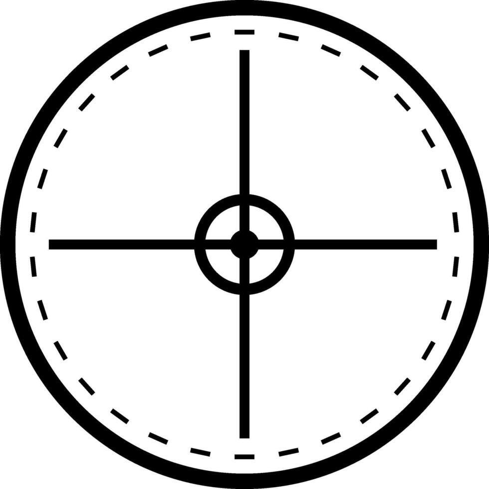 Black and white sniper aim pointer symbolizing precision and focus. Circular design with crosshair pattern used for target navigation and military sight alignment vector