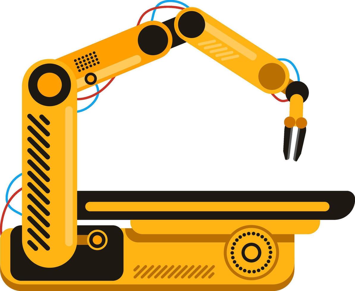 Robotic arm working on assembly line represents automation, innovation and advanced technology in manufacturing industry, enhancing productivity and efficiency vector