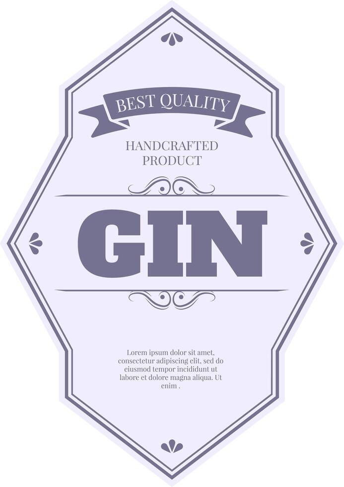 Light purple label with the writing gin, best quality, handcrafted product, decorations and sample text, ideal for alcohol, liquor and beverages vector