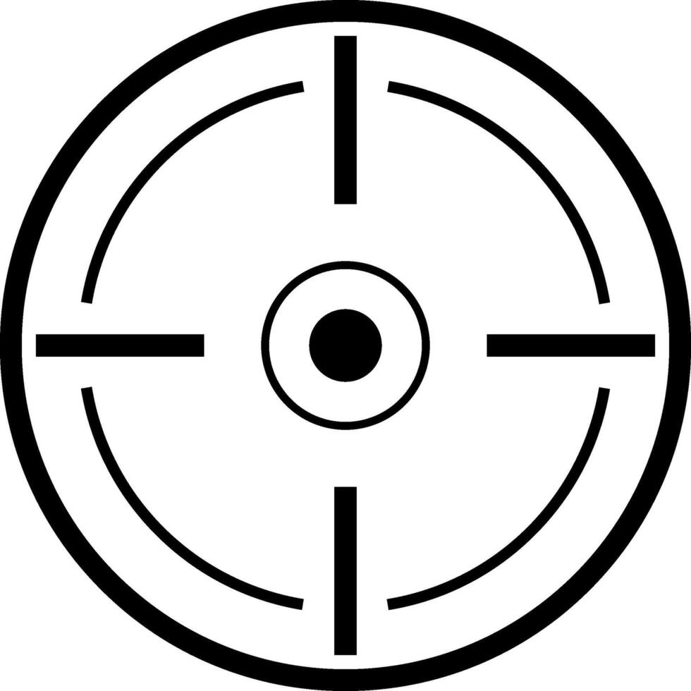 Minimalist illustration of a sniper scope, featuring crosshairs and a central dot, symbolizing precision targeting, focus, and accuracy in aiming vector