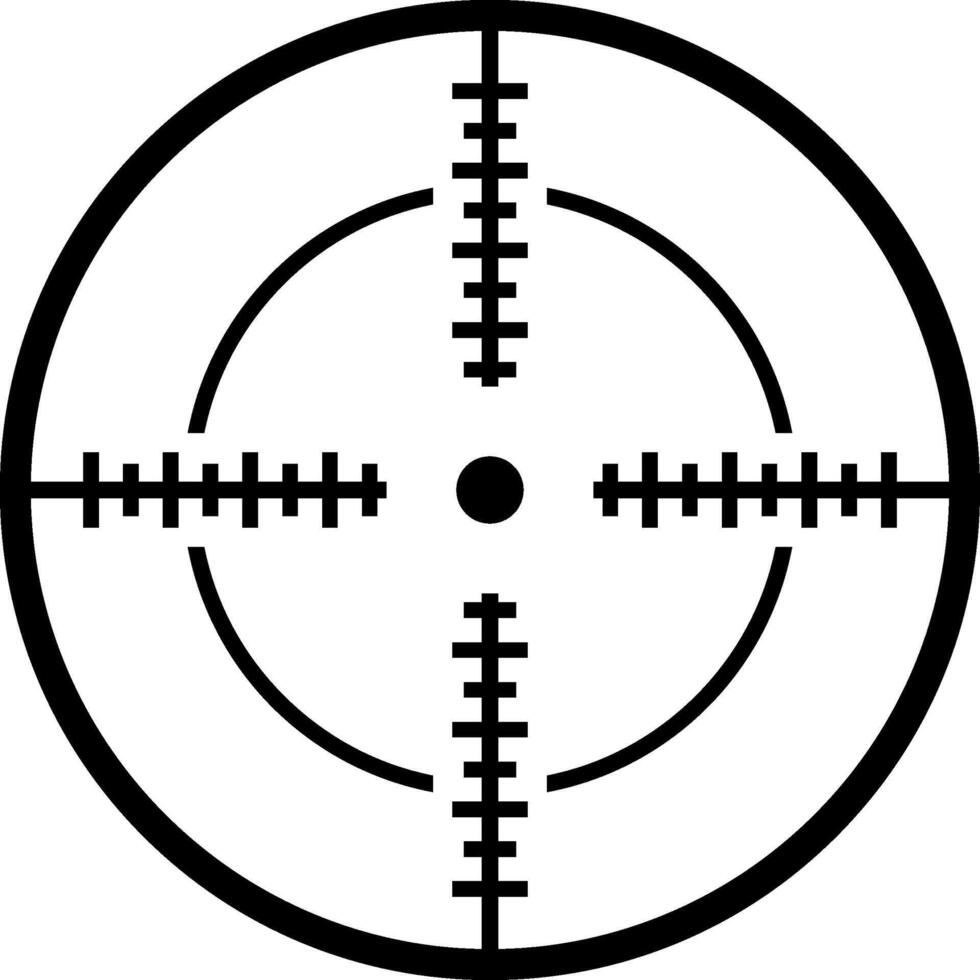 Focusing on a sniper scope crosshair targeting system aimed at a bullseye, illustrating precision and accuracy within a challenging military environment vector