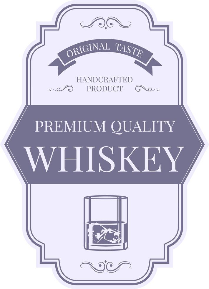 Vintage inspired label design for premium quality whiskey, emphasizing original taste and handcrafted production, featuring a glass with ice vector