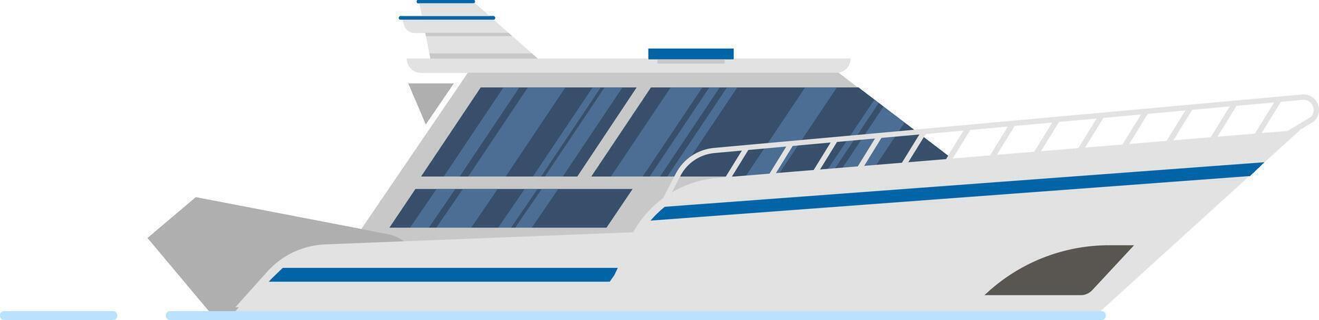 Luxury yacht gliding effortlessly over calm blue waters, showcasing dark tinted windows and a sleek, modern design, embodying the essence of leisure and travel vector