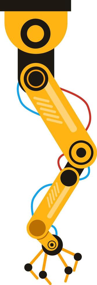 Yellow robotic arm performing handling operations in a manufacturing industry, featuring advanced machinery technology and precise factory machine movements vector