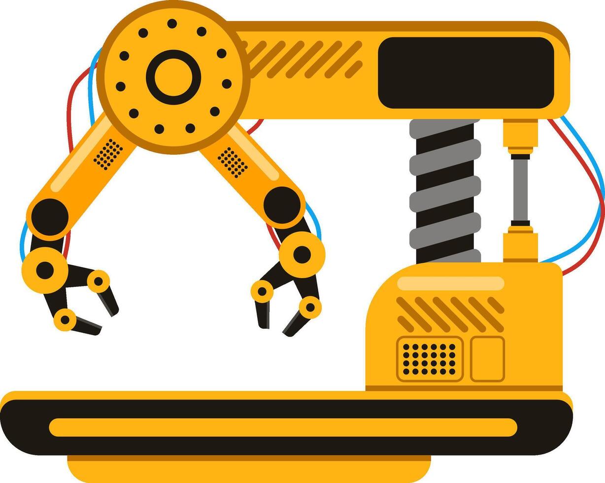 Robotic arm handling machine operating in a factory setting represents modern industrial automation and advanced manufacturing processes, enhancing efficiency and productivity in production lines vector