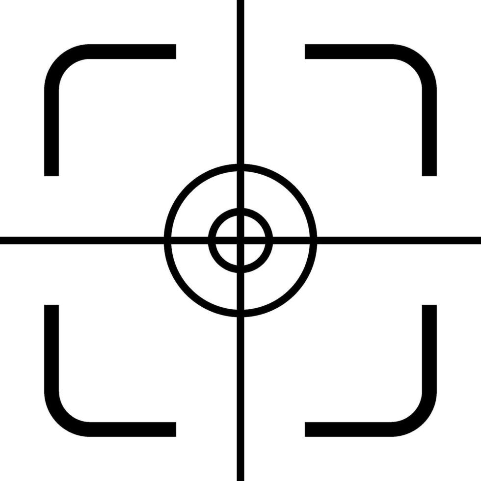 Weapon sight reticle or scope crosshair highlighting the precise aiming point for sniper rifle, ensuring accurate targeting of enemies and enhancing shooting precision vector