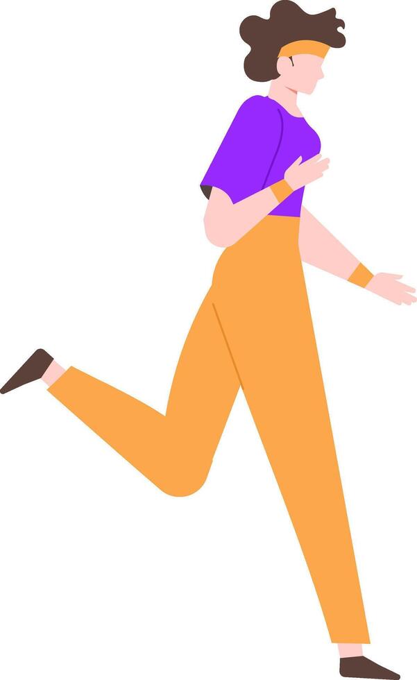 Young woman wearing sportswear and headband running, practicing jogging for fitness and wellbeing, colorful illustration on white background vector