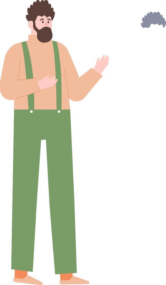 Full length illustration of a bearded man in suspenders gesturing with his hand, isolated on a white background for presentation and communication concepts vector