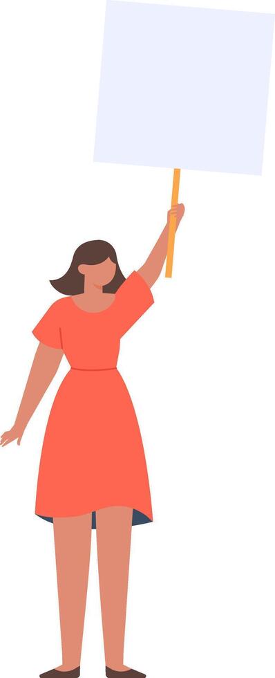 Illustration of a woman confidently holding a blank protest sign. She stands assertively, symbolizing activism and participation in peaceful demonstrations for social change vector