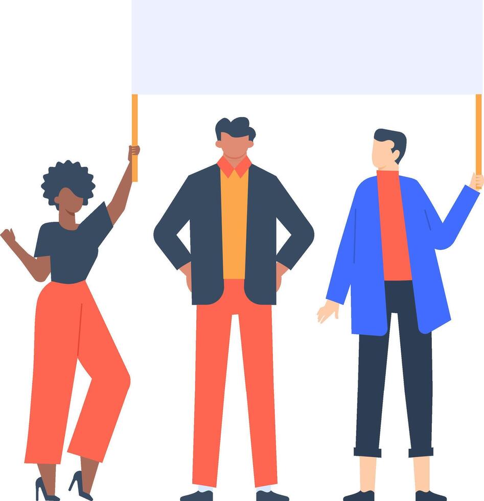 People holding blank banners are protesting for their rights and freedom, participating in a peaceful manifestation against discrimination and injustice vector
