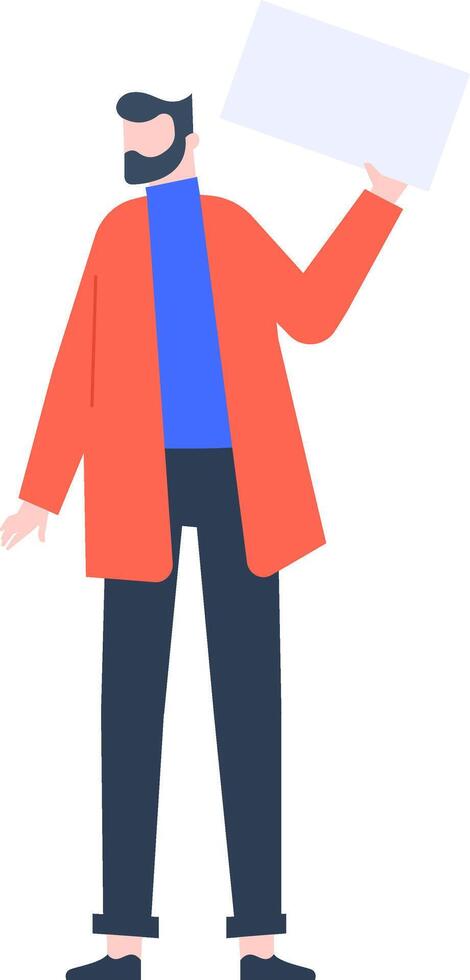 Illustration of a person holding a blank sign, symbolizing activism and protest. The figure stands confidently, ready to convey a message or demand change in a peaceful demonstration vector