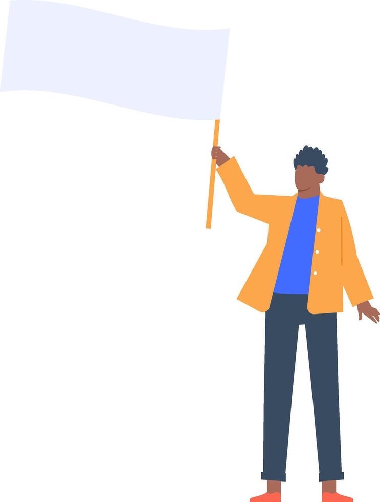 Illustration of a person participating in a peaceful protest. The individual is holding a blank banner, symbolizing activism and freedom of expression. The scene captures a moment of advocacy vector