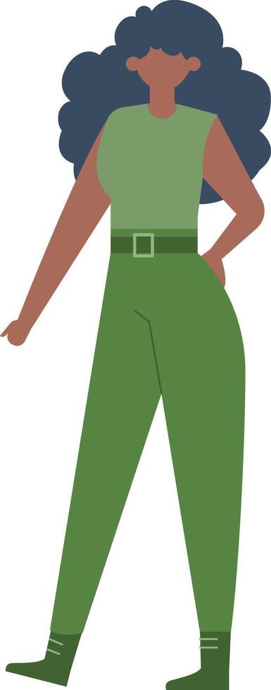 Confident African American soldier woman in uniform, pointing her finger assertively, showcasing strength and leadership in a illustration isolated on a white background vector