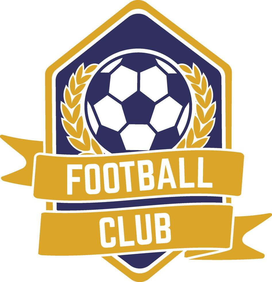 Football club logo featuring a ball and laurel wreath with ribbons, ideal for sports marketing and branding campaigns promoting football leagues and championships vector