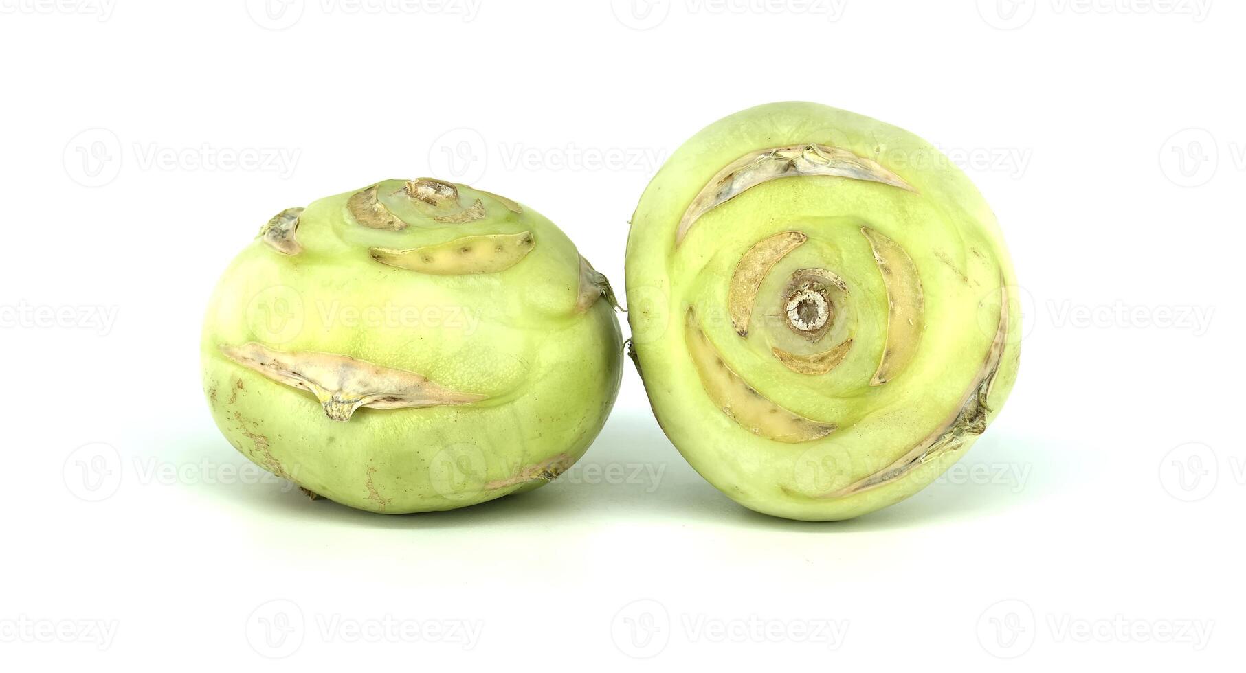 Two Green Kohlrabi Vegetables Isolated Against a Clean White Background photo