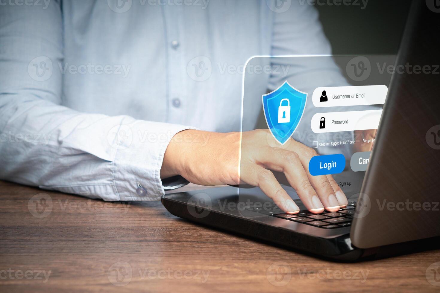 Access the system with login by username and password on the virtual screen photo