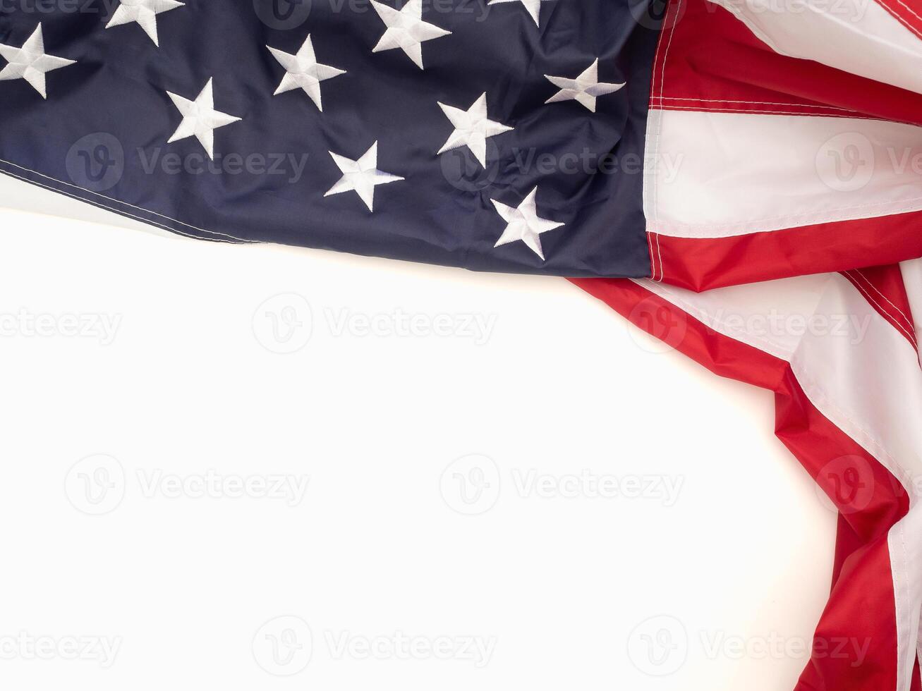 Top view of the USA flag on a white background photo