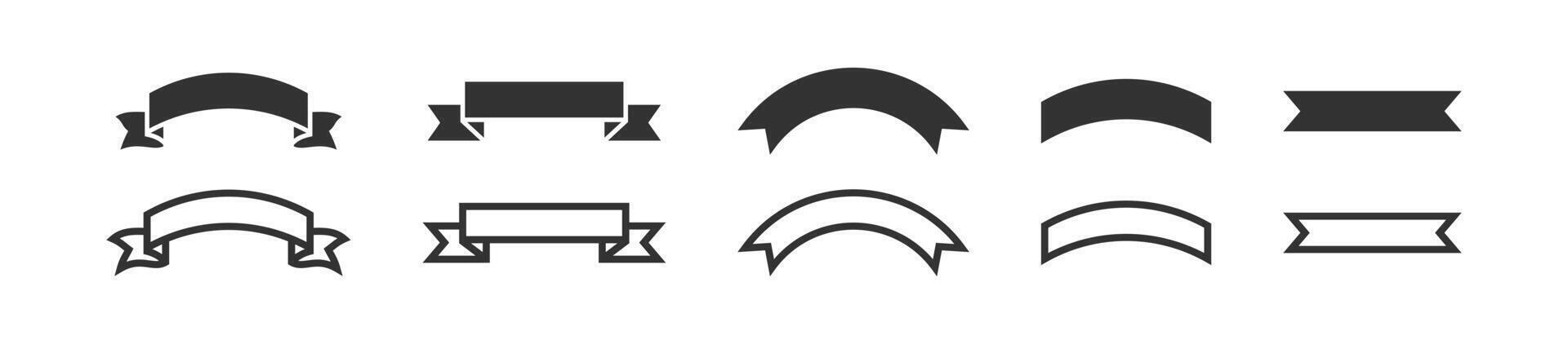 Ribbon banner set. Decoration black label. Blank flag template. vector