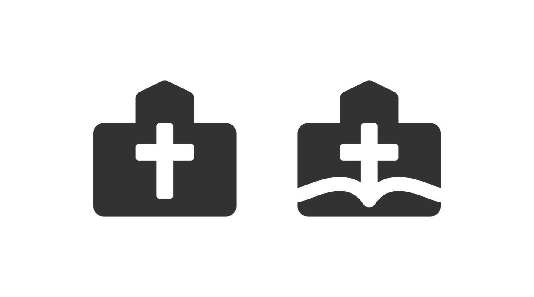 Church logo. Bible and cross symbol. Christianity, Catholicism architecture. vector