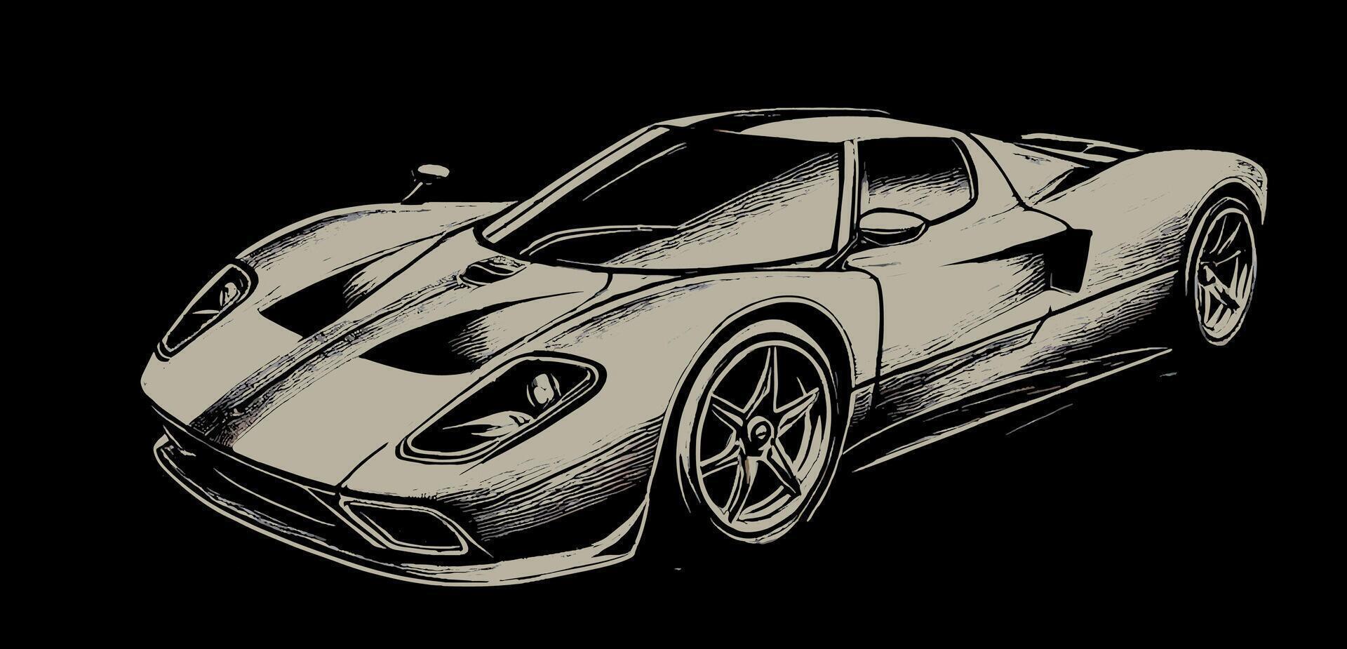 A drawing of a sports car on a black background vector