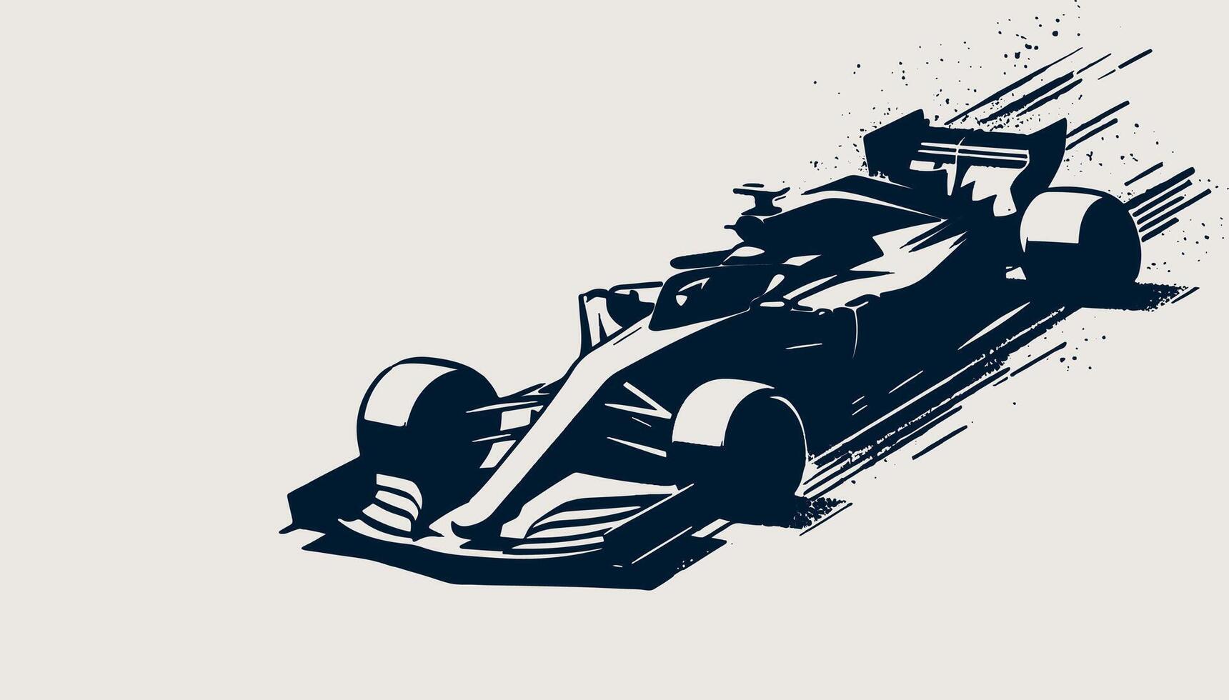 A black and white illustration of a racing car vector