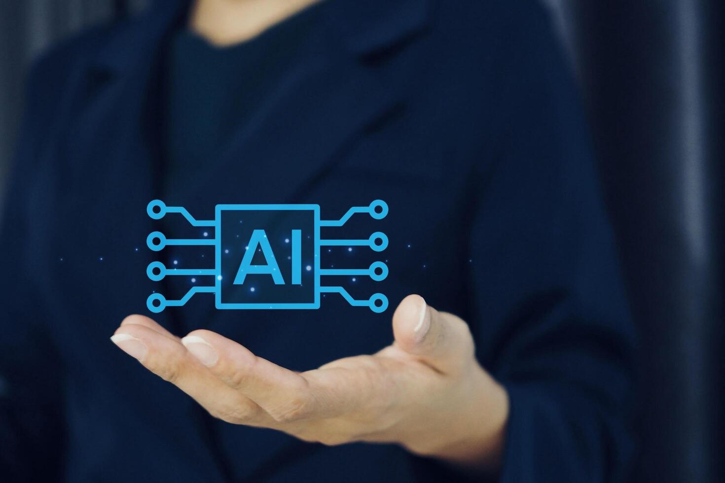 business woman symbol represents the use of artificial intelligence technology to analyze data and increase work efficiency. photo