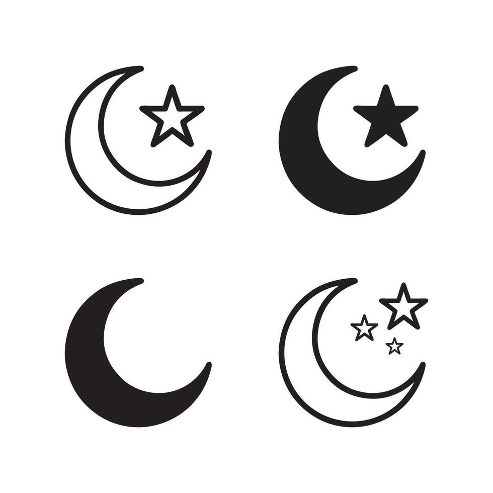 Set of crescent moon icons with star vector