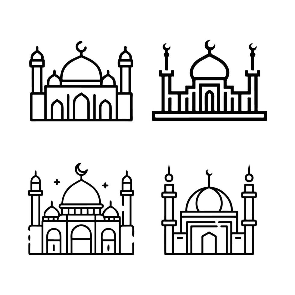 Mosque stock liner icon set art vector