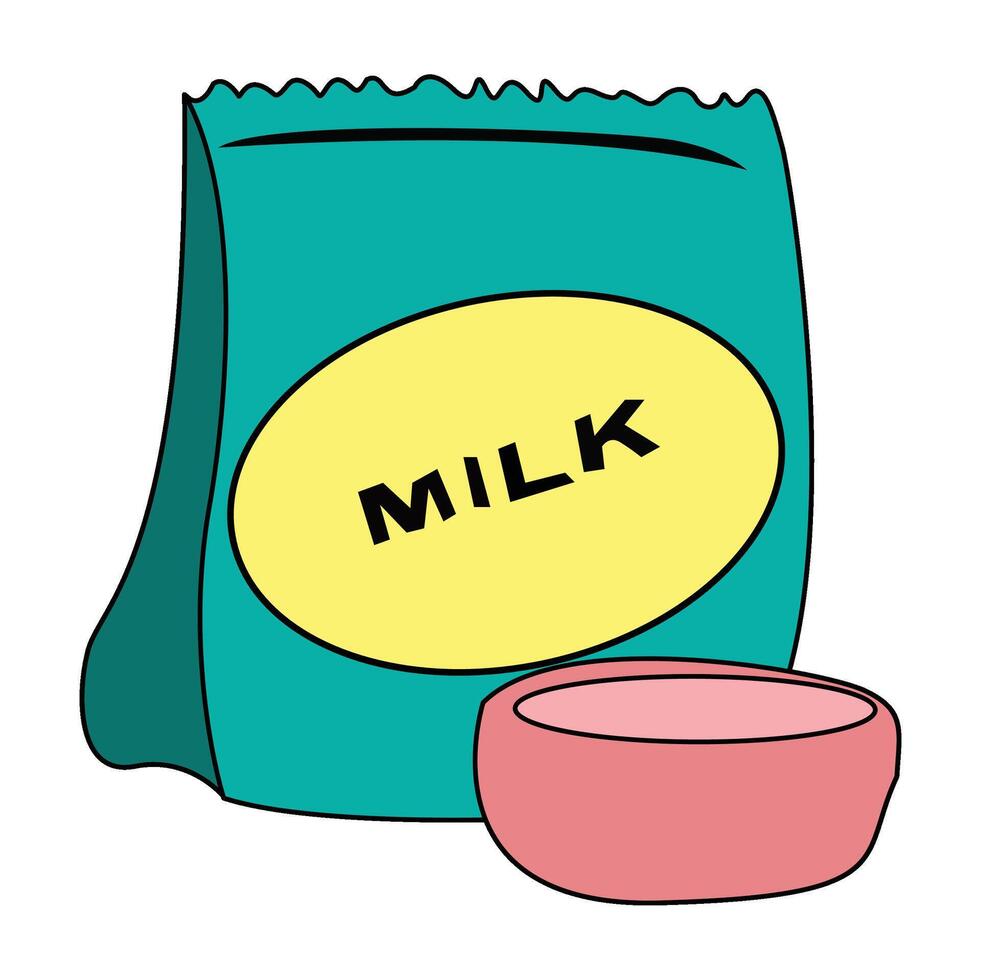 A milk bottle and bowl illustration vector
