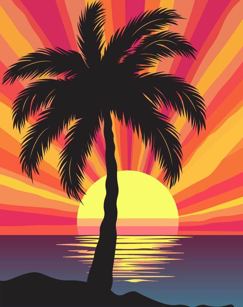portrait of summer beach sunset and silhouette coconut trees, used as wallpaper, poster, wall decoration, etc. vector