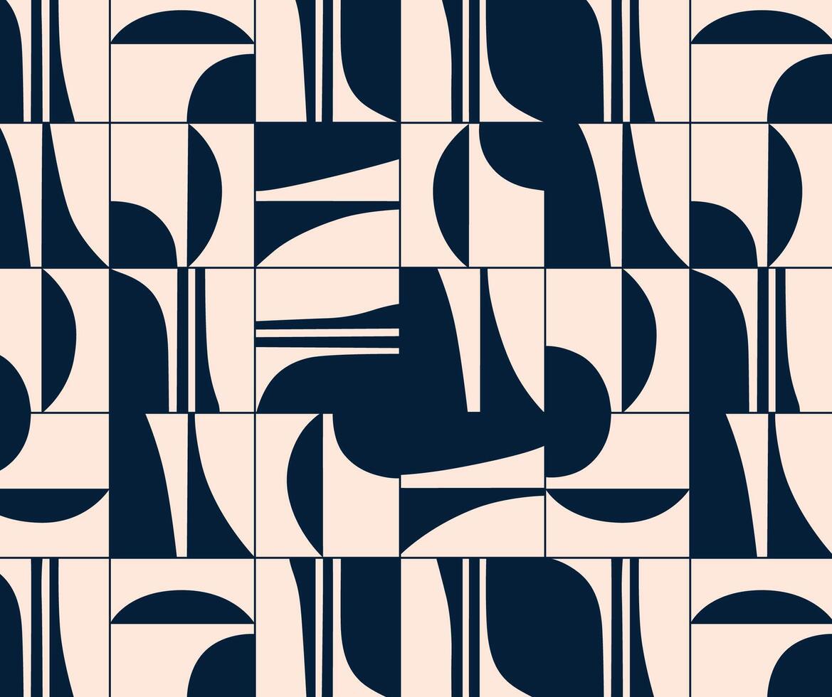 Linear smooth and square abstract pattern drawing with dark blue color on beige background vector