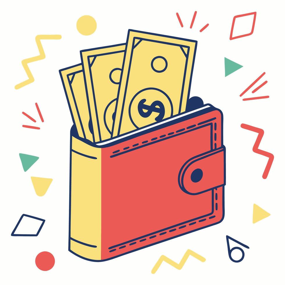Wallet with Money and Geometric Elements Financial Icon vector