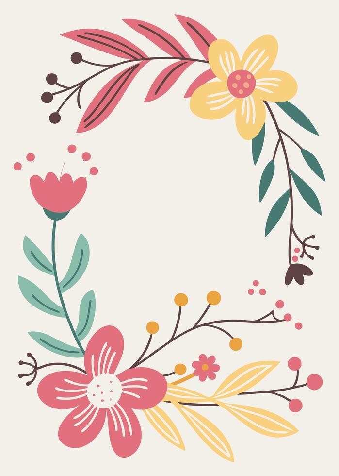 Hand Drawn Floral Frame Background Decorative Botanical vector
