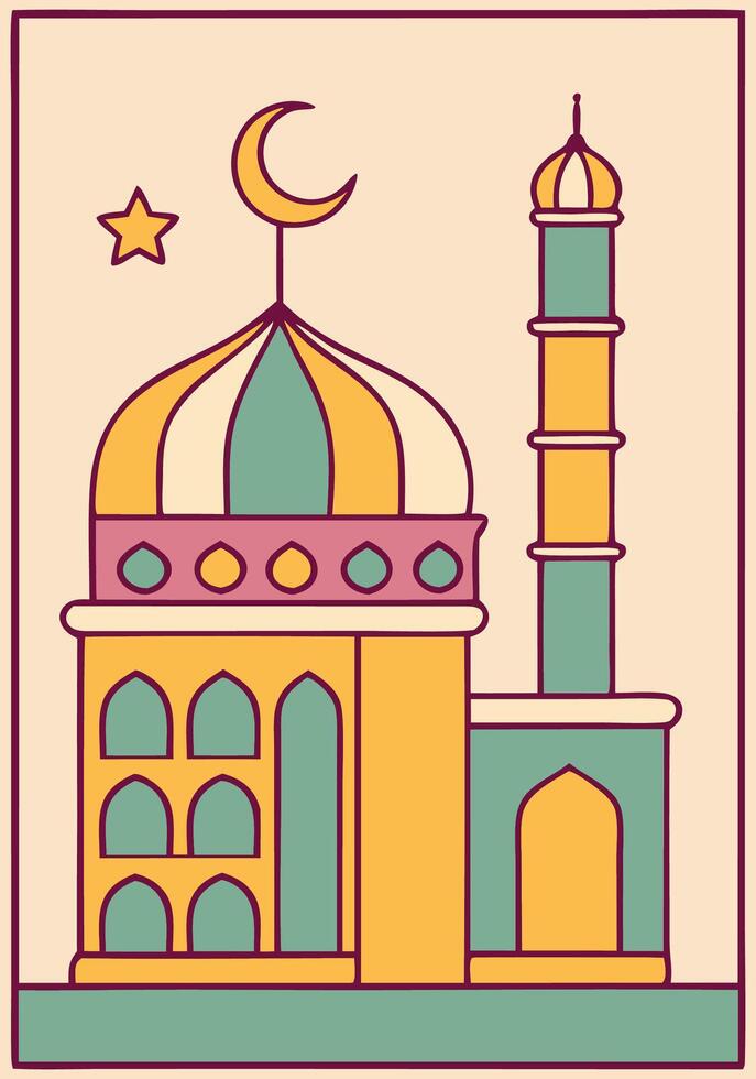 Ramadan Kareem Islamic Line Art Mosque vector