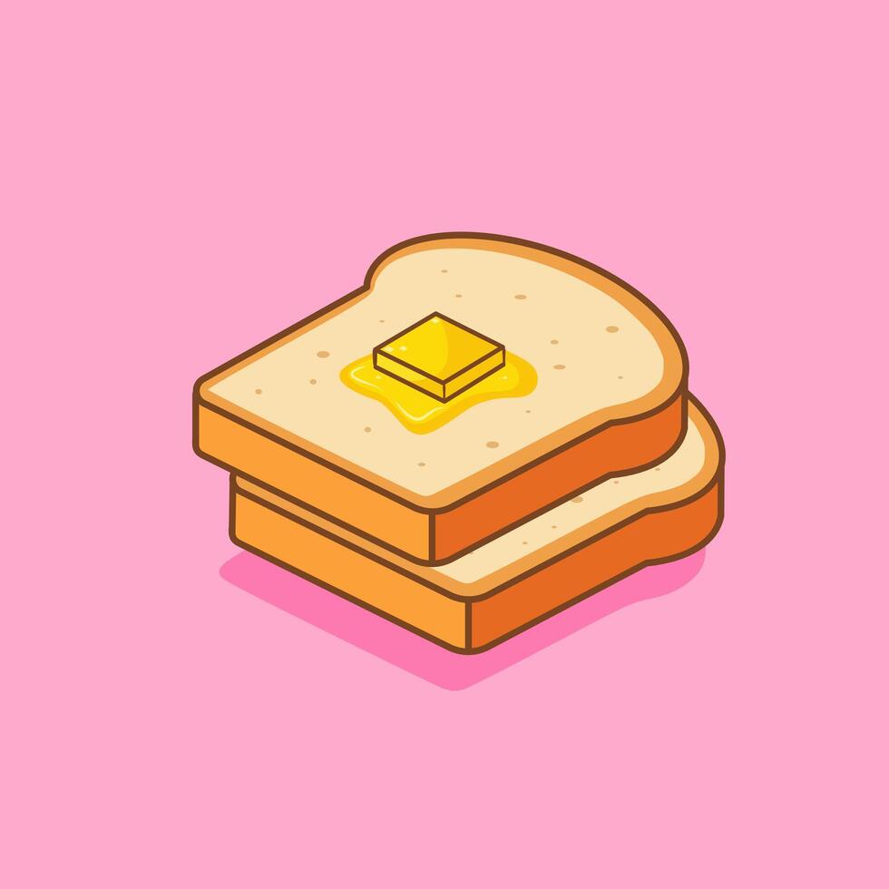 Bread and Butter, Buttery Toast Illustration Cartoon Design vector