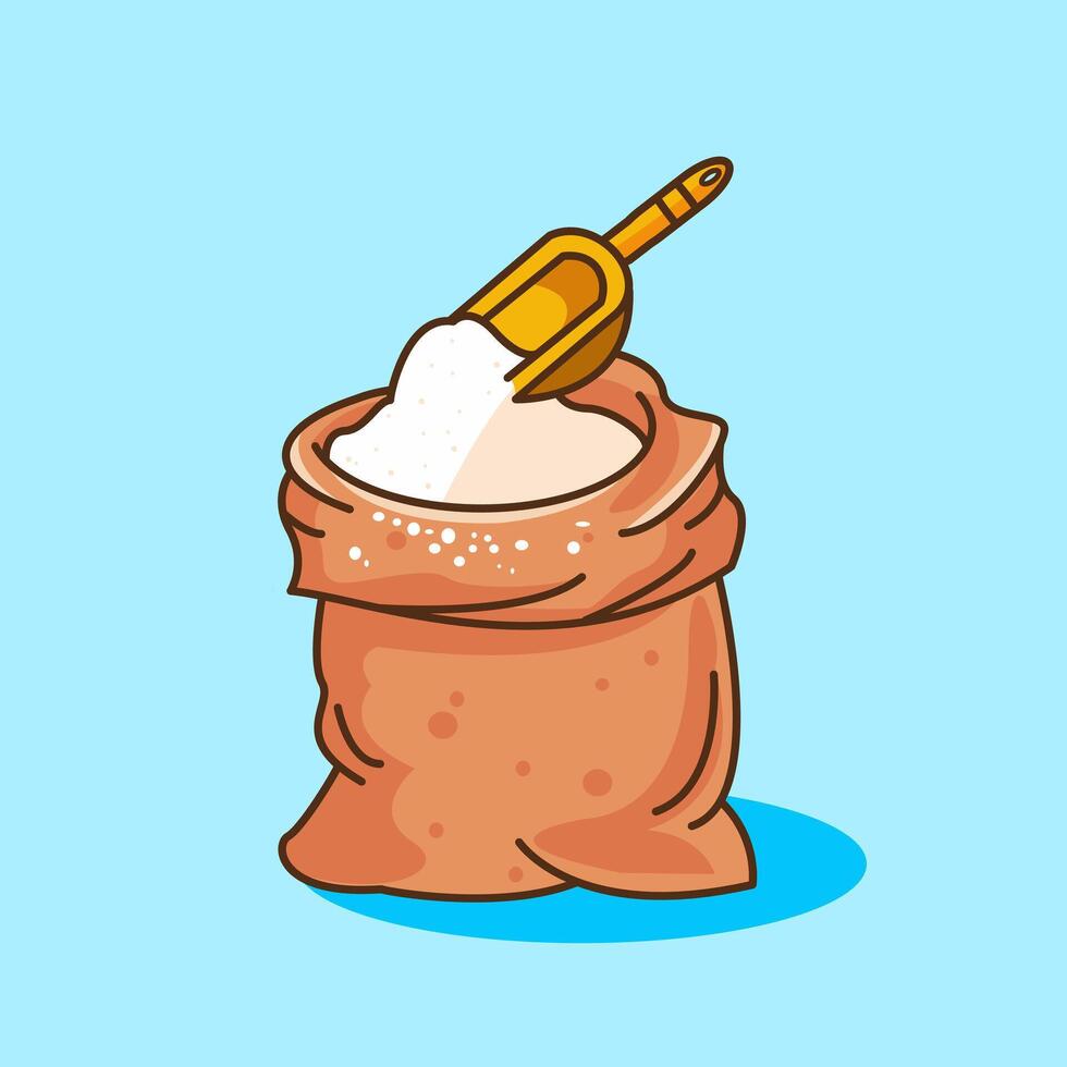 Flour in sack with scoop illustration cartoon design vector