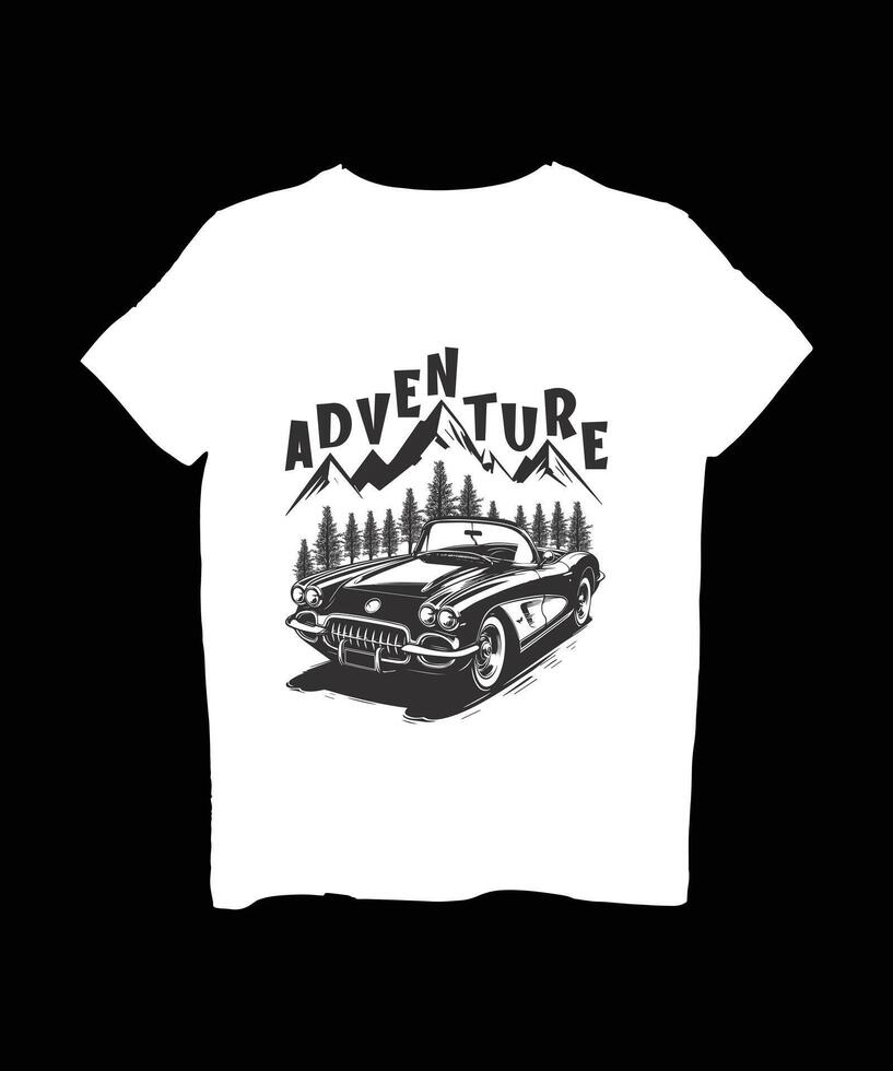a white t - shirt with an image of a car and the words adventure time vector