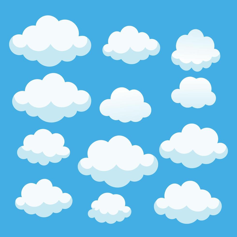 A Set of Fluffy White Clouds on Blue Sky Background vector